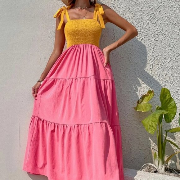 Lemonade ColorBlock Shirred  Ruffled Hem Cami Dress - Picture 8 of 10